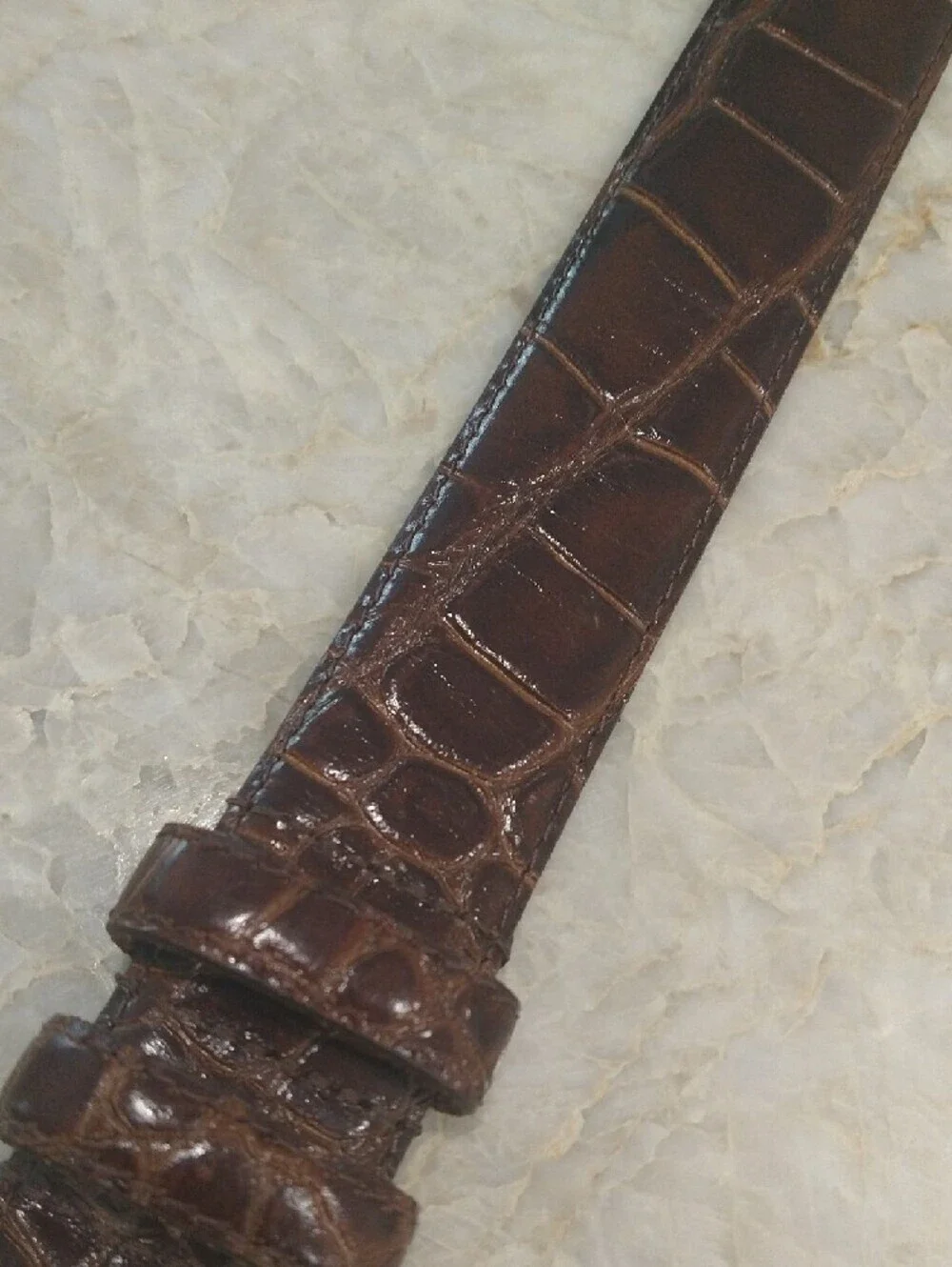 Brown Croc-Embossed Leather Belt with Gold Buckle